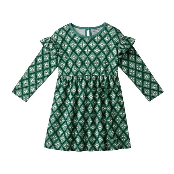 Hanna Andersson Holiday Ruffle Dress w/ Pockets 100% Cotton Green NIB Size 2T - Picture 1 of 3